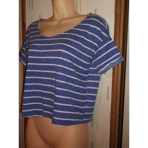 C & S Blue and White Striped Poly Blend Knit Crop Top Woman’s Sz.S - Picture 3 of 6